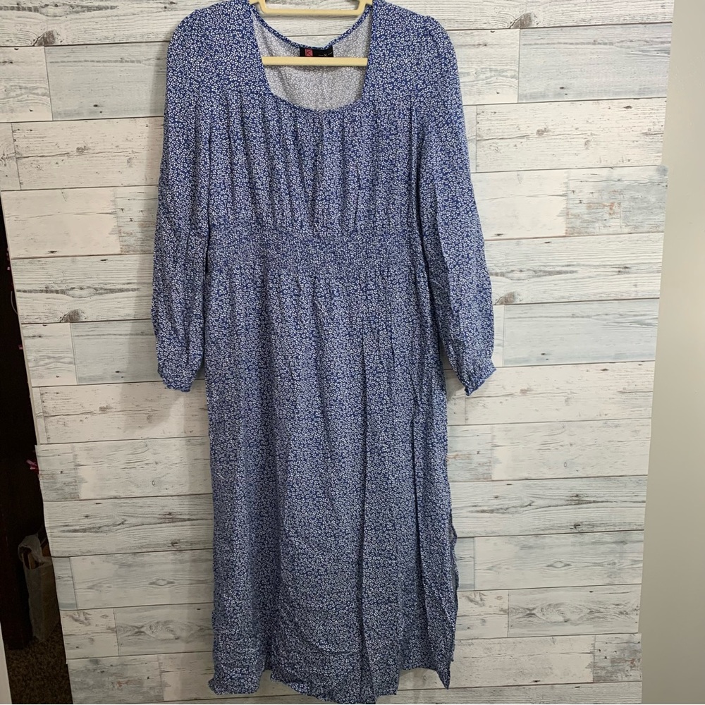 Kancy Kole MIDI Dress Long Sleeve Floral Cottage Core cinched waist size XL